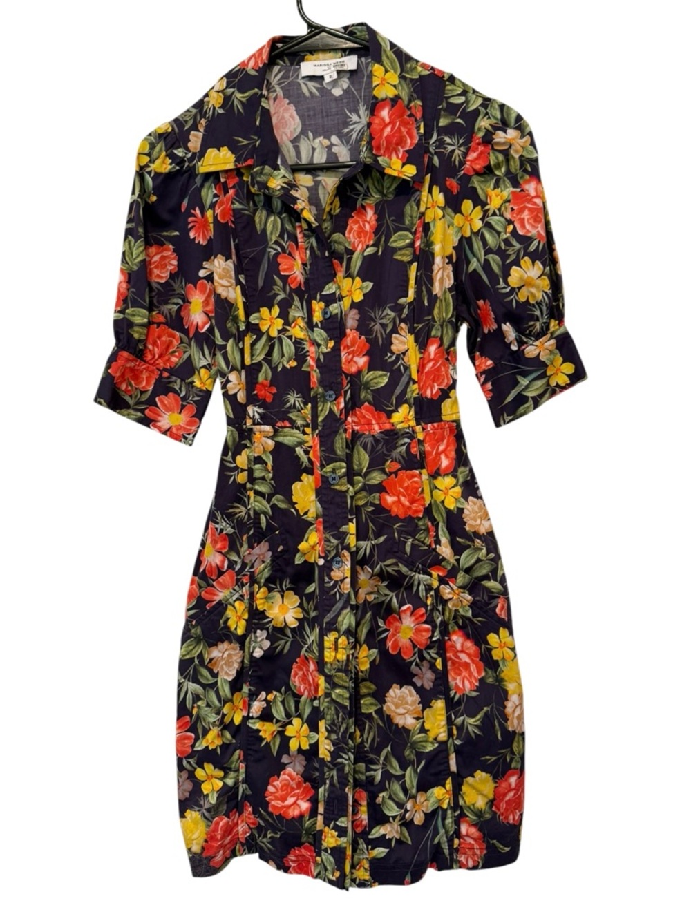 Marissa Webb "Dolly" Floral Button Down Mini Dress Navy Multi Color Size 2 - Picture 3 of 14